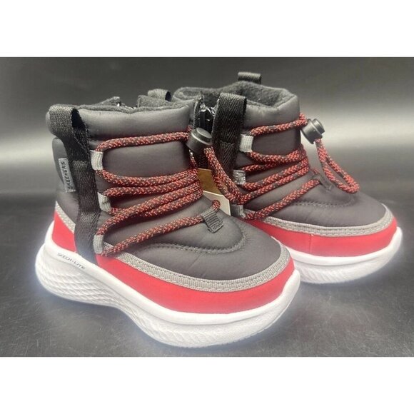 Skechers Skech-Lite Waterproof Black Red Winter Snow Boots TODDLER Sz 6 NEW - Picture 1 of 9